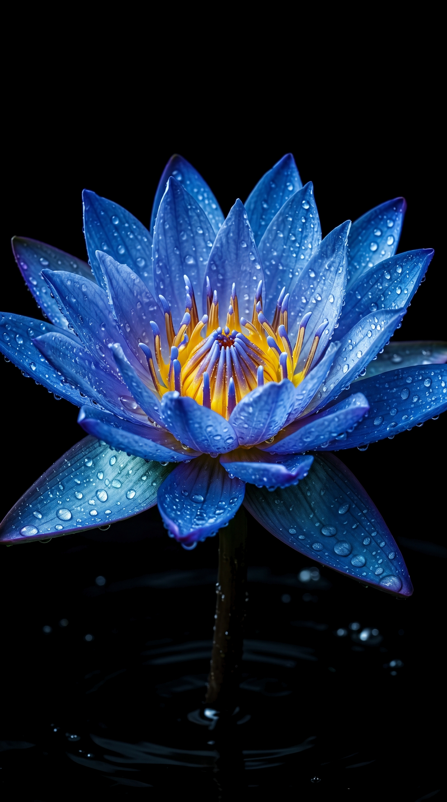 Blue Lotus Flower Dew Droplets